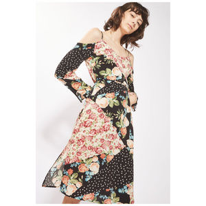 TOPSHOP Cold Shoulder Floral Hippie Boho Dress 8